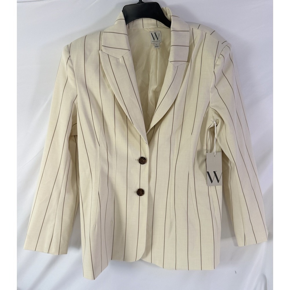 Womens Worthington Size 12 Cream Pin Stripe Blazer Jacket NWT Vintage Style